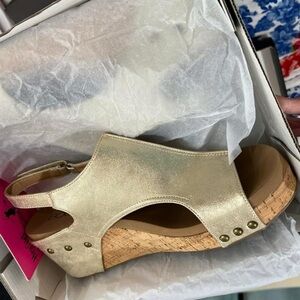 Corkys Metallic Gold Cork Wedge Slingback Sandal